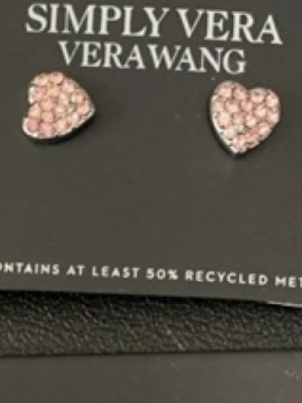 VERA WANG Romantic Heart Silver Pale Pink Pave Crystals Stud Earrings**NEW!